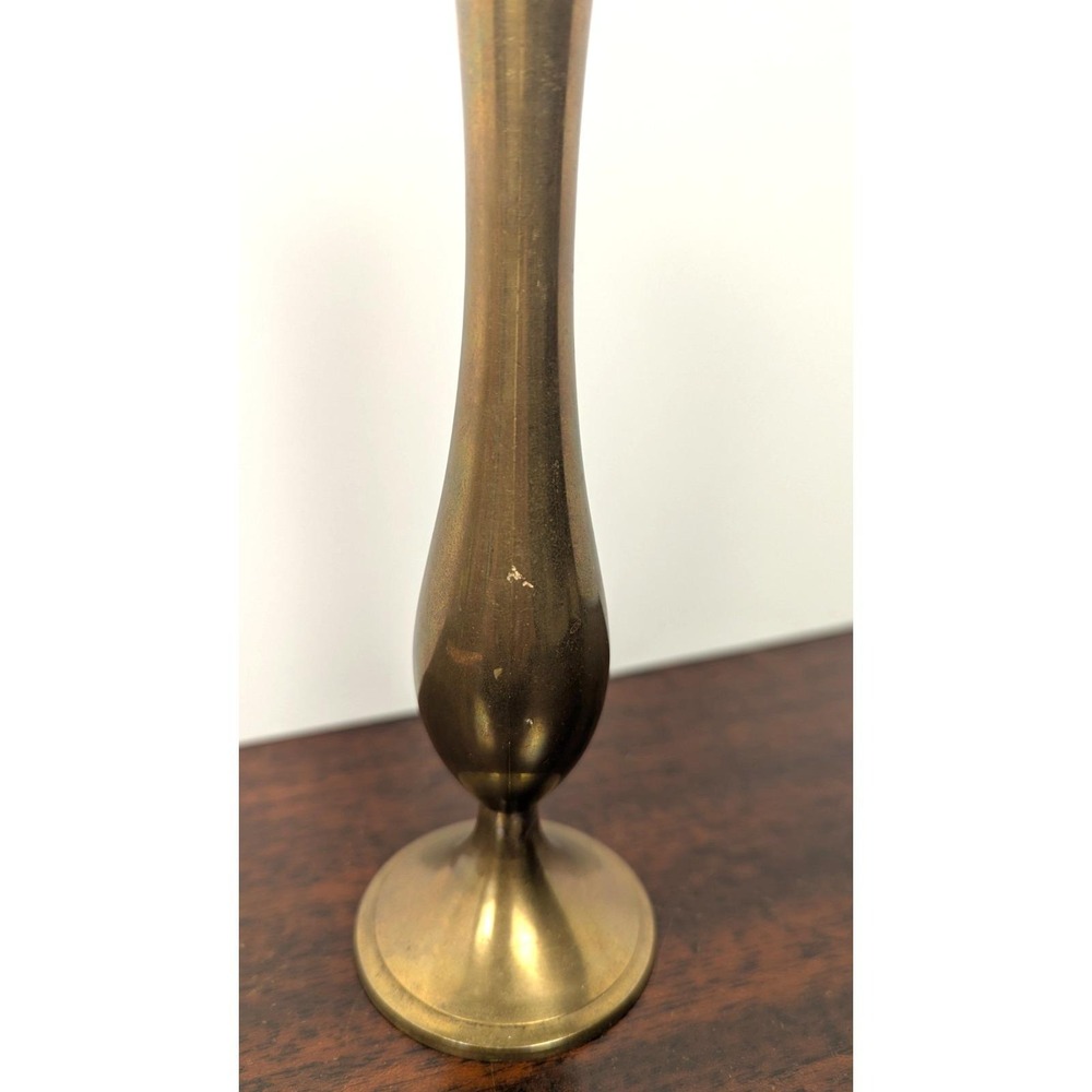 Vintage Solid Brass Bud Vase Trumpet Style Gold Decor Made in India 7in - Picture 2 of 5